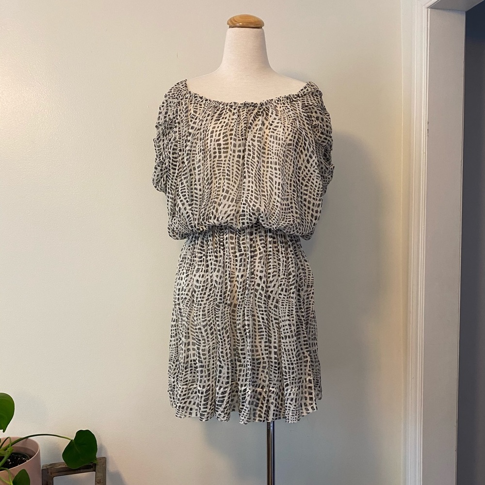 Silk SheerPuff Ruched Sleeve Dress by Joie